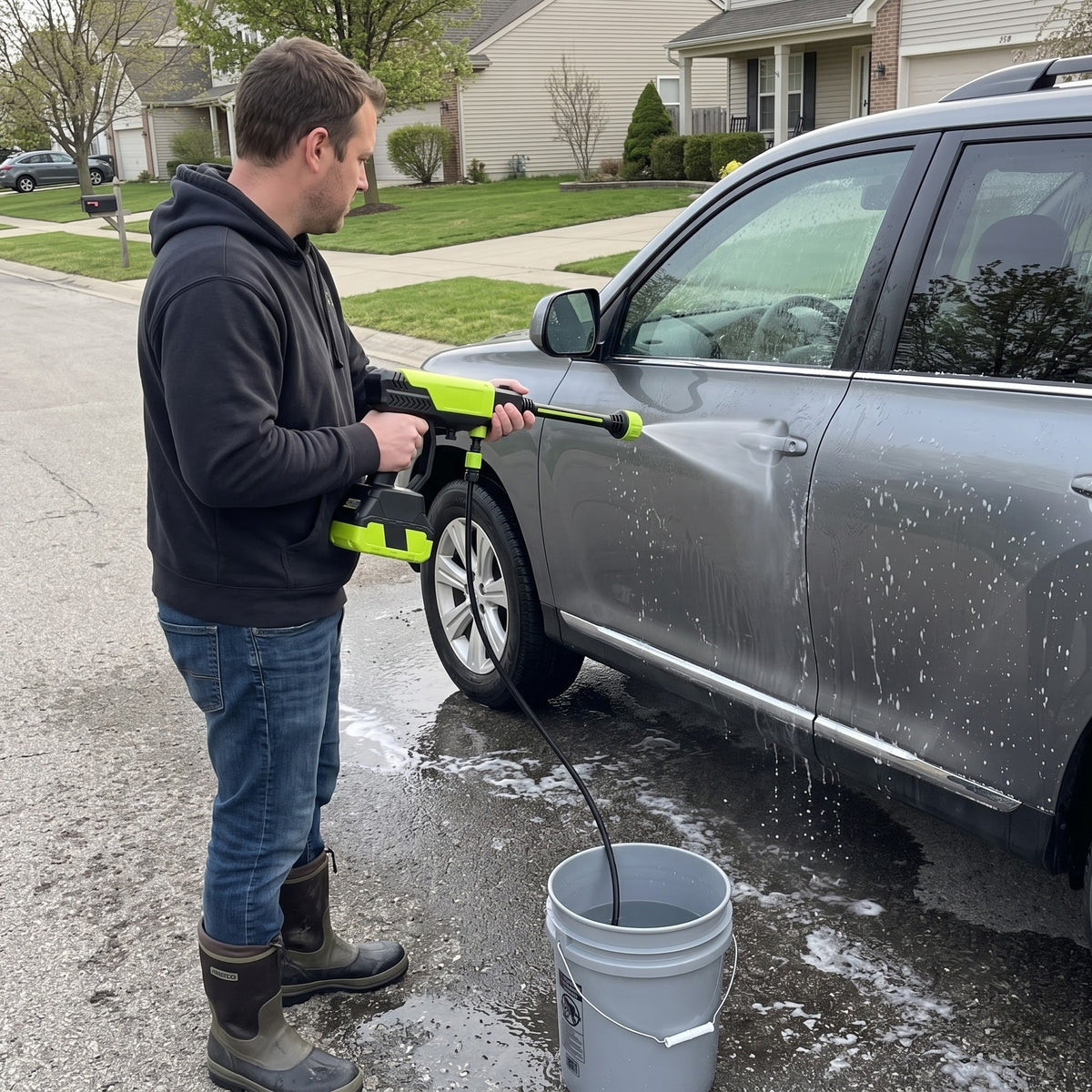 Washing the car where it's parked