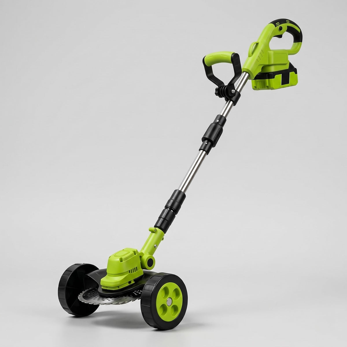 Trimmer-mower standing on its wheels